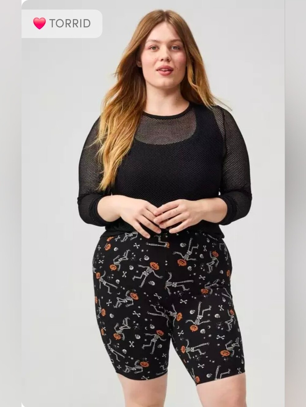 Torrid Black Skeleton & Pumpkin Print 9" Pocket Bike Shorts Size 1X NWOT